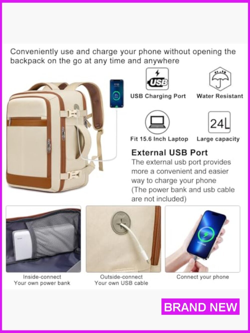 Carry On Backpack with Shoe Pouch TSA 15.6" Laptop Compartment USB Charging - Picture 5 of 6